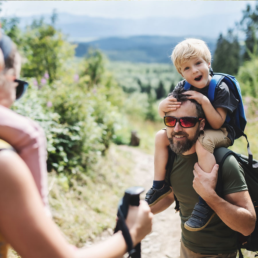 A family walking in the mountains